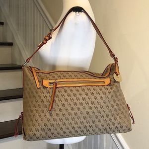 W DOONEY BOURKE Brown Jacquard Monogram Top Zipper Hobo Shoulder Bag